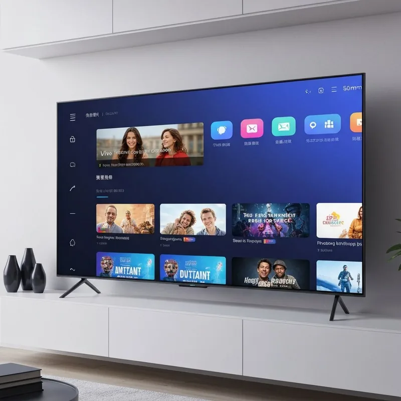 Smart TV em sala moderna exibindo filmes em 4K
